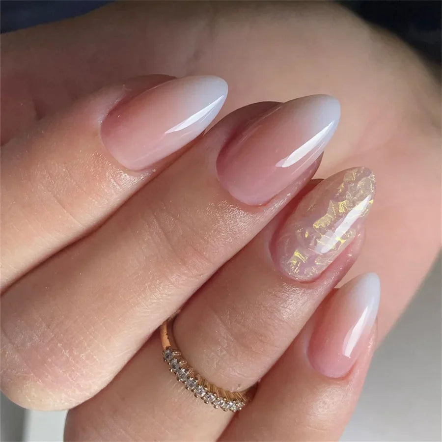24Pcs Orange Gradient Almond Fake Nails Detachable Simple Pure Color Press On Fake Nails Tips With Glue Long y2k Pink Nails