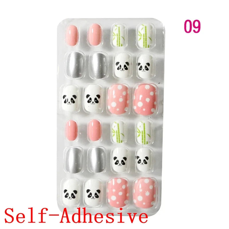 12pcs/Box Children Acrylic Fake Nails Safe Non-Toxic Adhesive Fake Nail DIY Artificial Fingernails for Girls Children's Day Gift