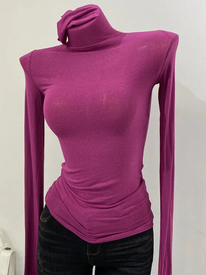 Korean style standing collar long sleeved T-shirt, high collar bottom shirt, women's slim fit slightly transparent top