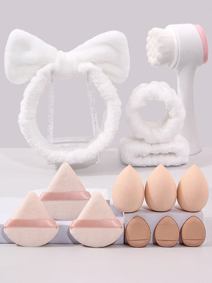 13/4pcs Facial Care Set, Makeup Sponges,  Silicone Exfoliating Brushes, with Hair Ties, for Deep Cleansing Skincare Kit