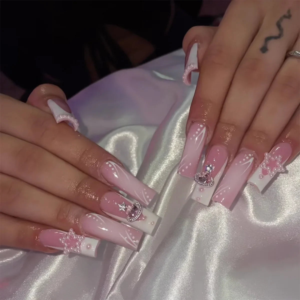24Pcs Long Square False Nails Simple White French Fake Nails Wearable Ballet Coffin Full Cover Nail Tips Acrylic Press on Nails