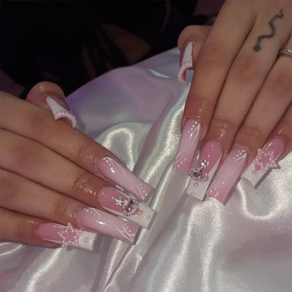 24Pcs Long Square False Nails Simple White French Fake Nails Wearable Ballet Coffin Full Cover Nail Tips Acrylic Press on Nails