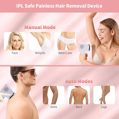 IPL Laser Hair Removal Device with Ice Cooling, 3-in-1 Painless Home Use for Face & Legs