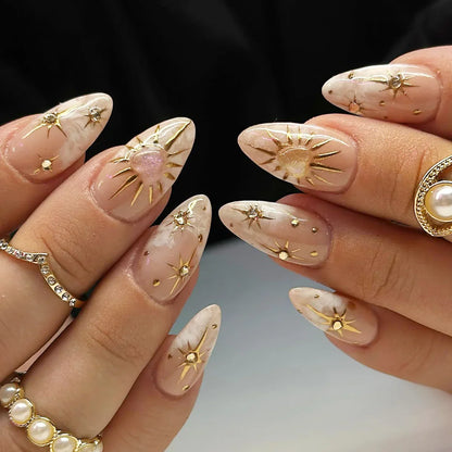 24Pcs Cyber Punk Style Almond False Nails Press on Pink Blush Full Cover Fake Nails 3D Ombre Wearable Acrylic Nail Manicure Tips