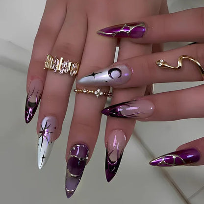 24pcs Black Cat's Eye Press on Nails Finished Ins Wearable False Nail Sets Love Design Stick on Nails Stilettos Fake Nail Tips