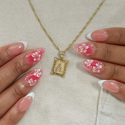 24Pcs Fairy White Flower Fake Nails Pink French Tip Press on Nails Short Square Wearable False Nail for Women Girls DIY Manicure