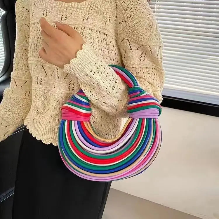 Handbags for Women 2025 New Gold Luxury Designer Brand Handwoven Noodle Bags Rope Knotted Pulled Hobo Silver Evening Clutch Chic