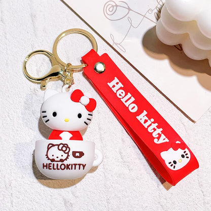 Teacup Key Chain Women Cute Cartoon Hello Kitty Keychain Girl Schoolbag Shoulder Bag Car Keyring Kid Kawaii Gift Festival gifts