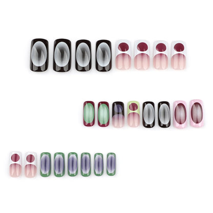 24pcs Blush French False Nails Fashionable Y2k Press On Nails Hand Painted Ballet Fake Nails Fashion Gradient Long Square Nails