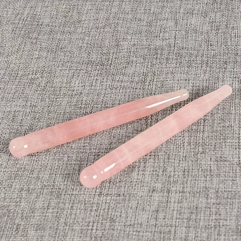 2Pcs Massage Eye Sticker Natural Rose Quartz Face Body Crystal Mineral Stone Massager Health Skin Care Gua Sha Tool Lifting Wand
