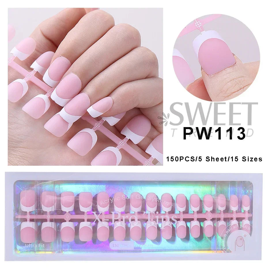 150/160pcs Short Square Fake False Nails Tips Soft Gel Press On Nail Artificial French y2k Nail Supplies for Women Manicure Tool
