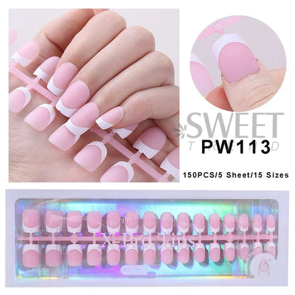 150/160pcs Short Square Fake False Nails Tips Soft Gel Press On Nail Artificial French y2k Nail Supplies for Women Manicure Tool