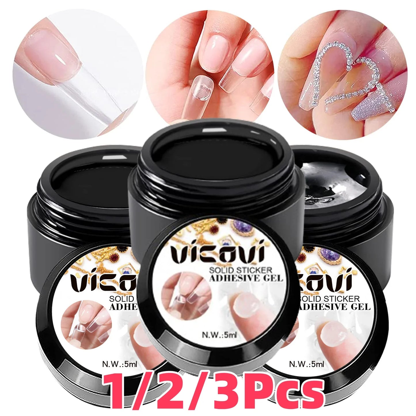 1/2/3Pcs 5ml Solid Nail Gel Glue For Press On False Nail Tips/Sticker Adhesive Nail Gel Bond Rhinestone UV Nail Extension Glue &