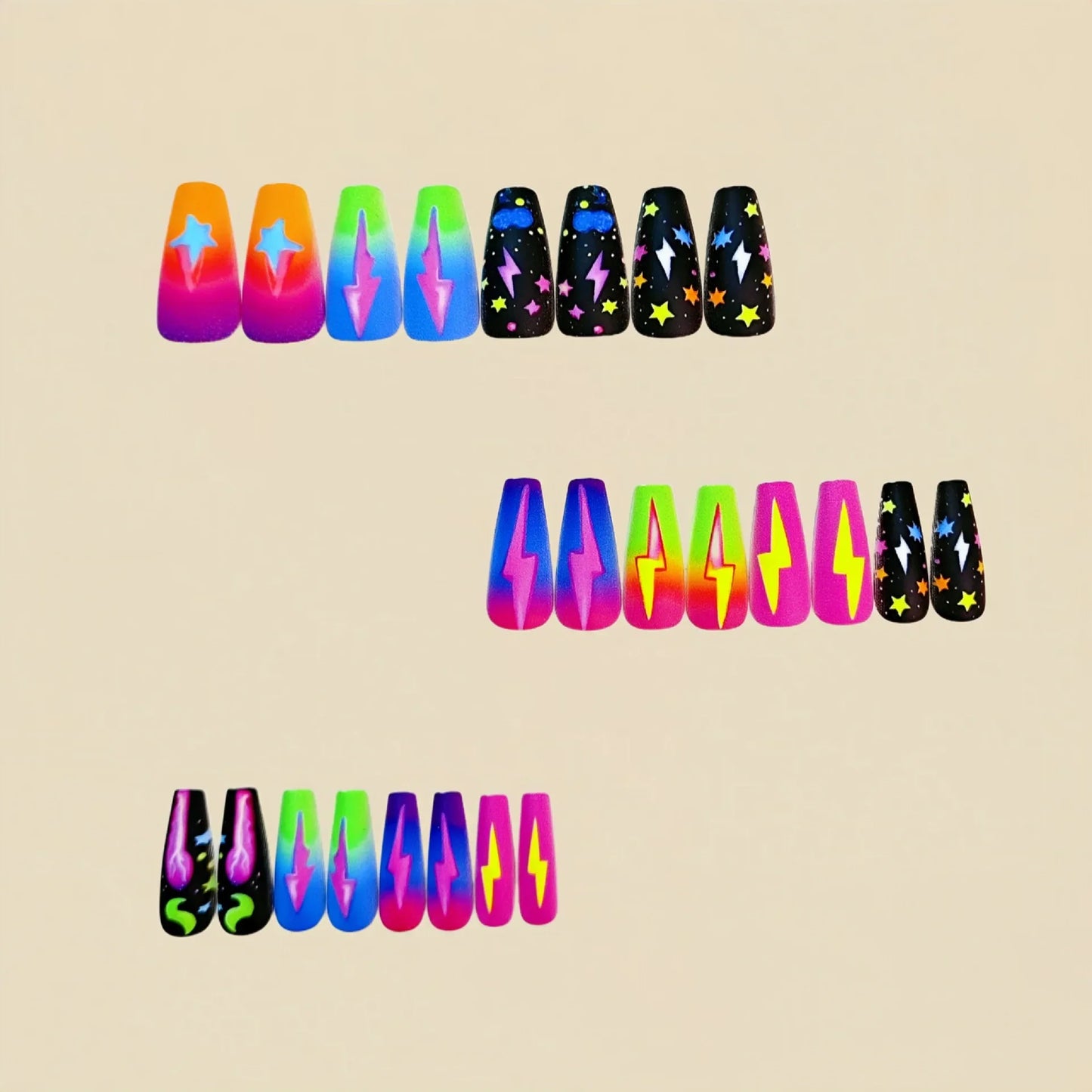 Medium fake nails for women gilrs gradient blue pink starry sky star moon Y2K design Almond nail tips press on false nail set