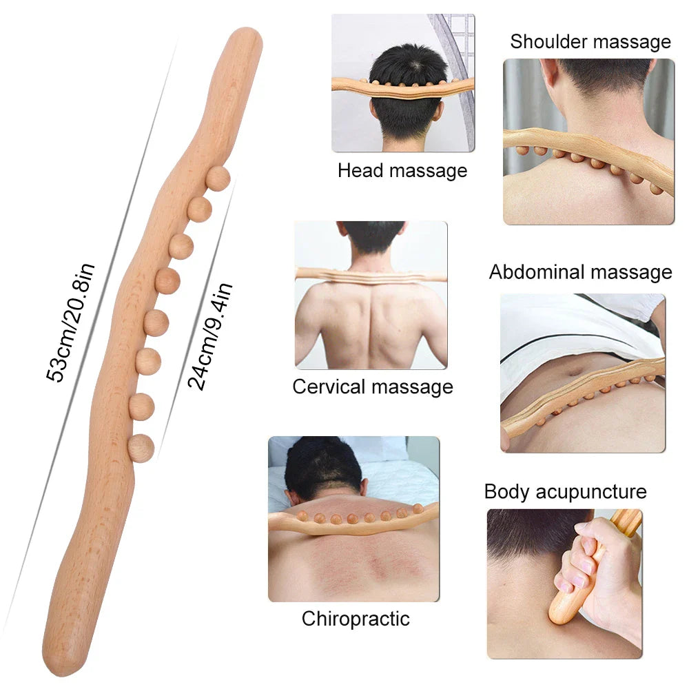 Wooden GuaSha Stick Beech Wood Therapy Back Shoulder Neck Waist Massage Tool Fat Burner Meridian Cellulite Scraper Body Slimming