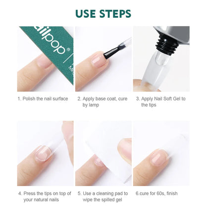 Nailpop Nail Tips and Glue Gel Nail Kit Fast Nail Extension Set with Soft Gel UV Lamp 600Pcs Semi Matte Nails and Files Tools