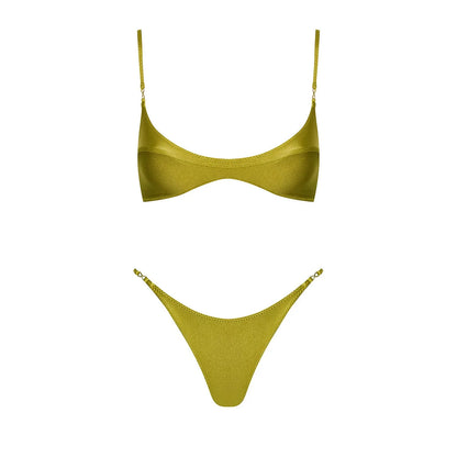 2Pcs Deep V Swimsuit With Long Skirt Women Sexy Swimwear Female Bikini Cut Out Biquini Swim Suit Shiny Button Bodysuit Beachwear