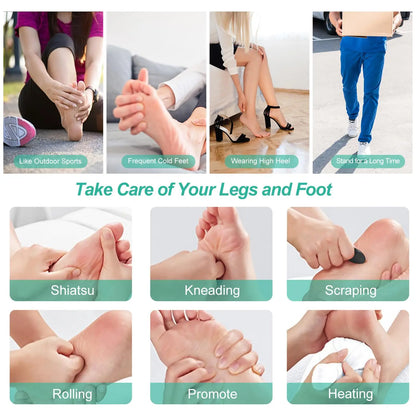 A black foot massager with bidirectional roll massage for the soles of the feet. Included is a power supply for