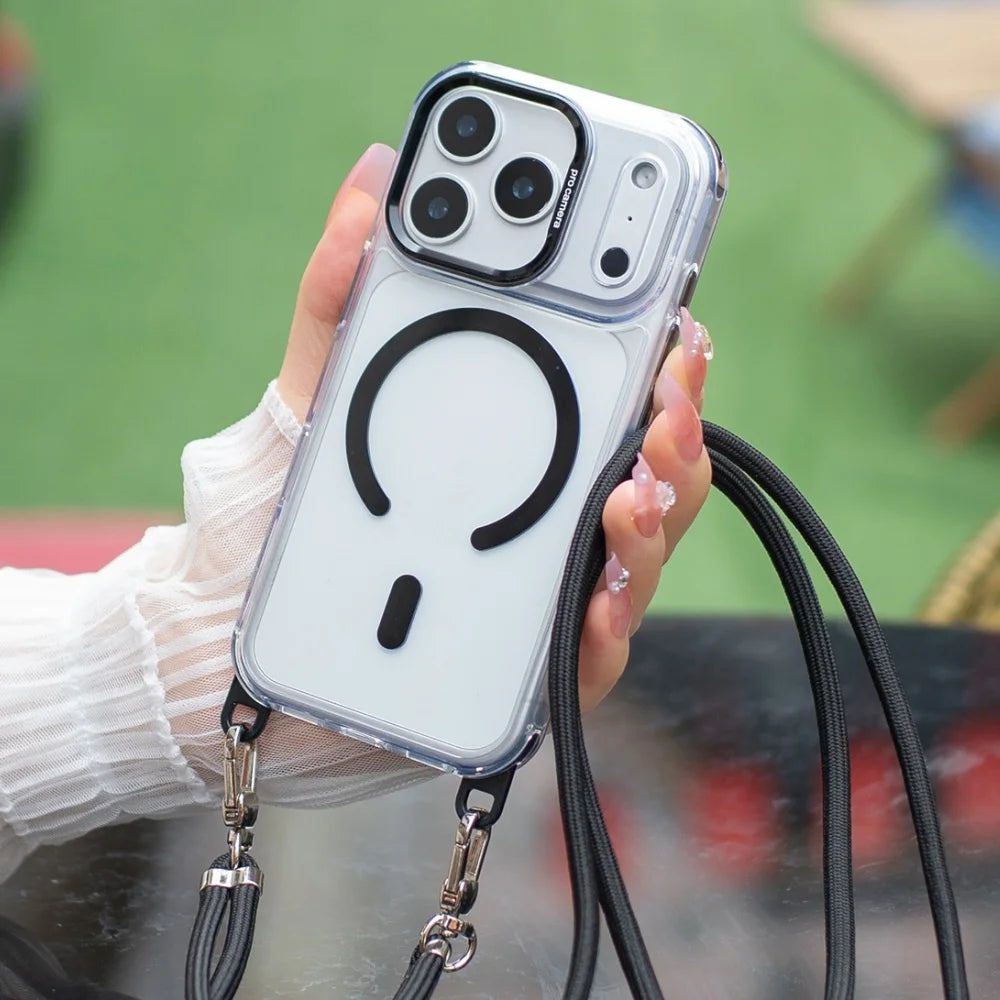 Necklace Strap Cord Rope Magnetic For Magsafe Clear Case For iPhone 17 Pro Max 11 12 13 14 15 16 Plus Removable Lanyard Cover