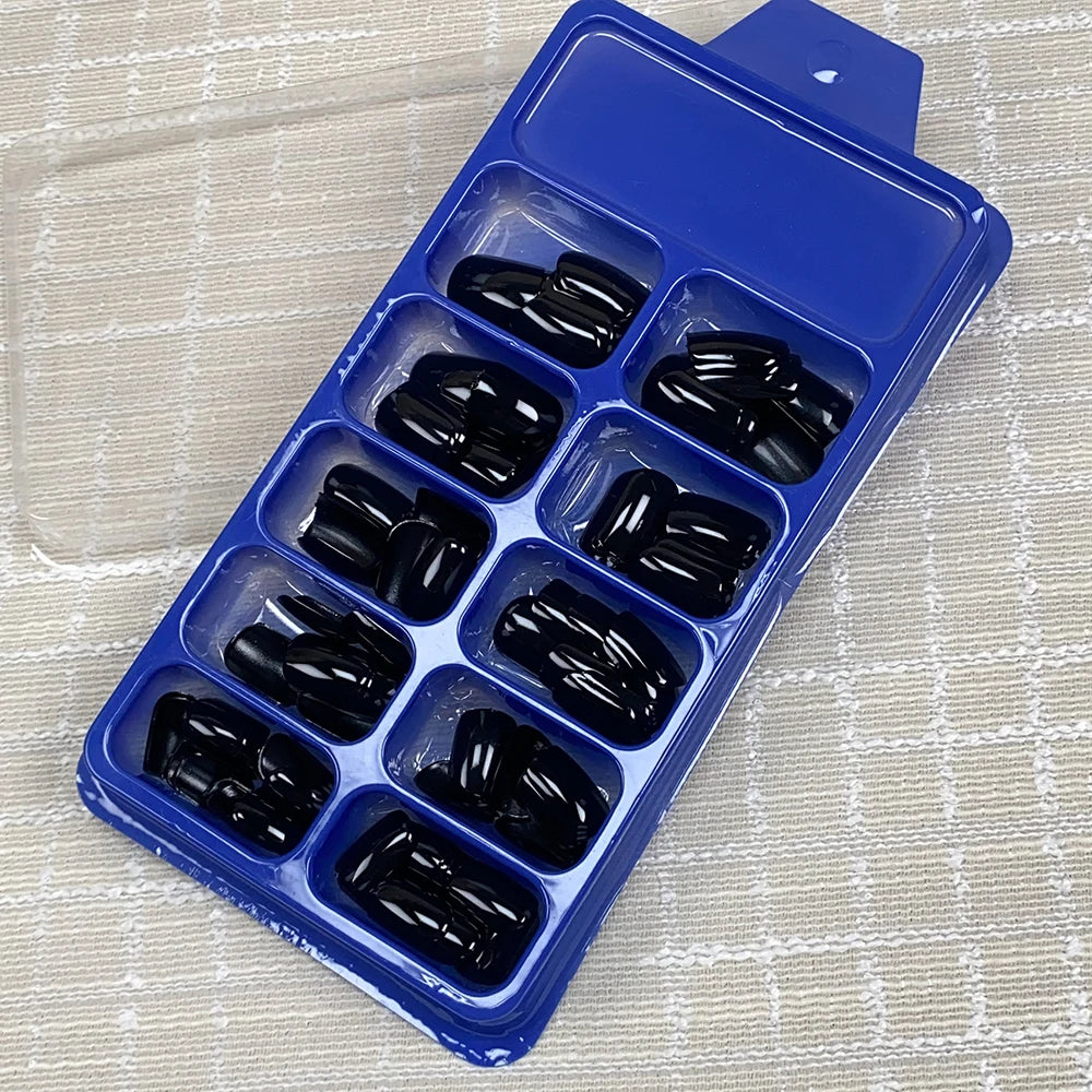 120Pcs Classic Glossy Black Fake Nails Full Cover Press On Nails Short Round Reusable False Fingertips DIY Women Manicure Tools
