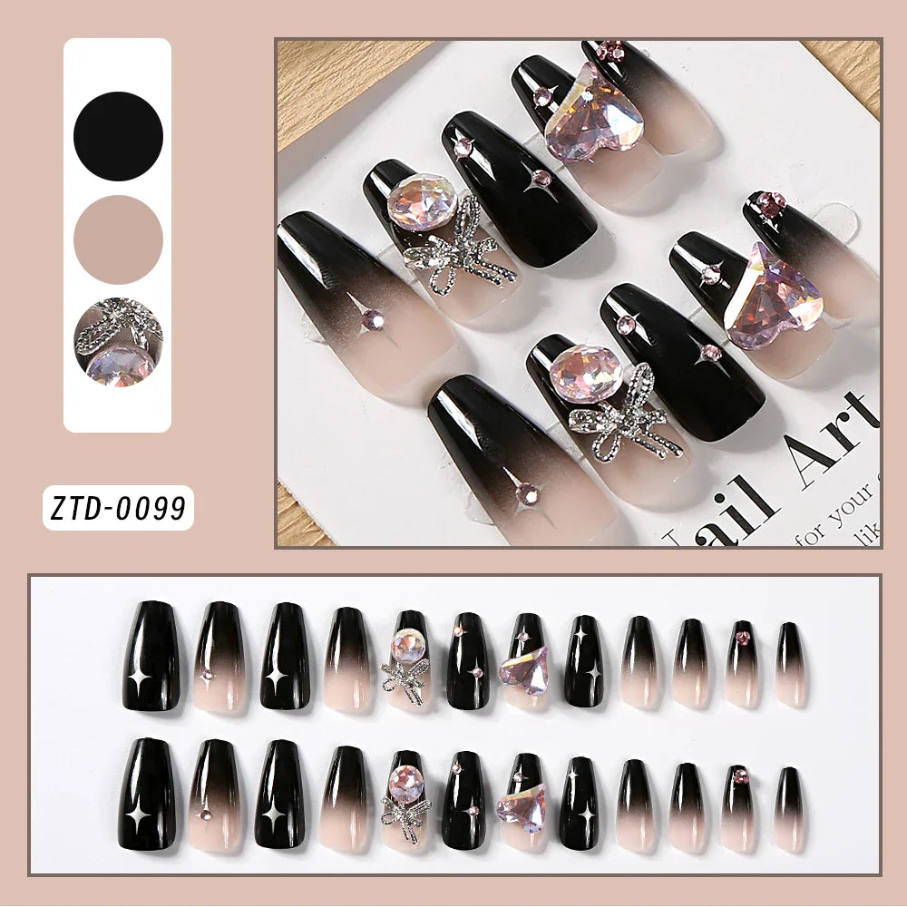24Pcs 3D kuromi press on nails Y2K Cartoon Handmade Fake Nails Black Gel nail Wearable Nails Cinnamoroll Melody Anime False Nail