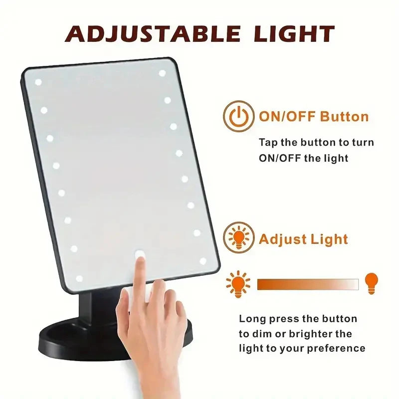 Vanity Lighted Makeup Mirror Square with stand, Desktop Beauty LED Cosmetic Mirror with Touch Screen Handheld Compact for Gifts