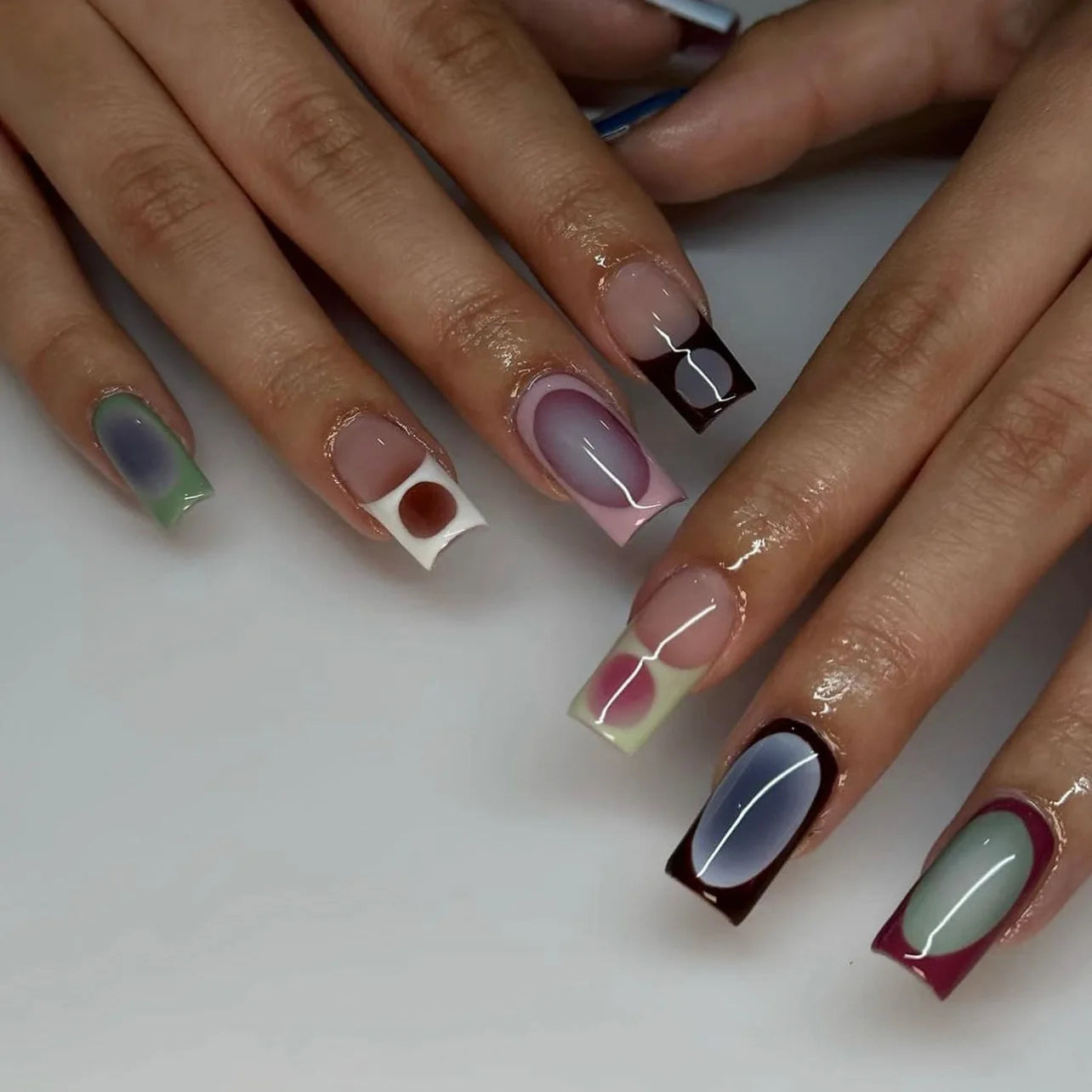 24pcs Blush French False Nails Fashionable Y2k Press On Nails Hand Painted Ballet Fake Nails Fashion Gradient Long Square Nails