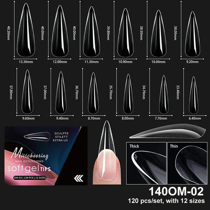 Luxury Acrylic False Nail Tips Almond Coffin Full Cover Super Clear Square Artificial Extension Soft Gel Tip Salon Manicure Tool