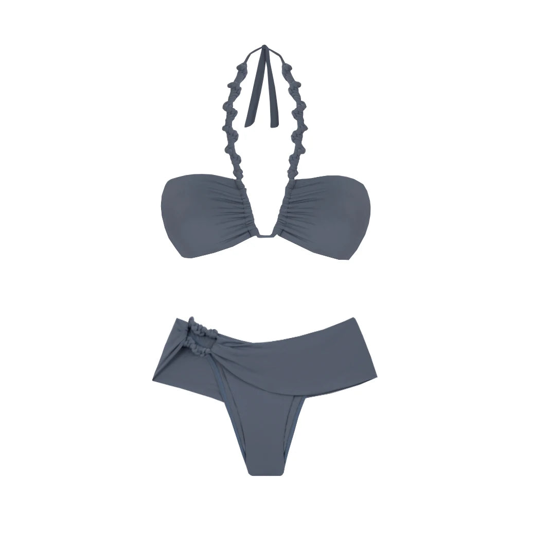 2Pcs Striped Swimsuit With Long Skirt Sexy Women Bikini Push Up Swimwear Halter Biquini Female Bathing Suit Slimming Beachwear