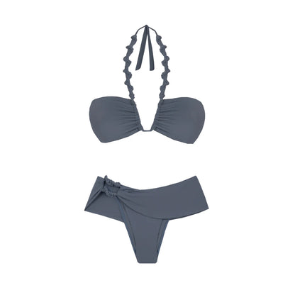 2Pcs Striped Swimsuit With Long Skirt Sexy Women Bikini Push Up Swimwear Halter Biquini Female Bathing Suit Slimming Beachwear