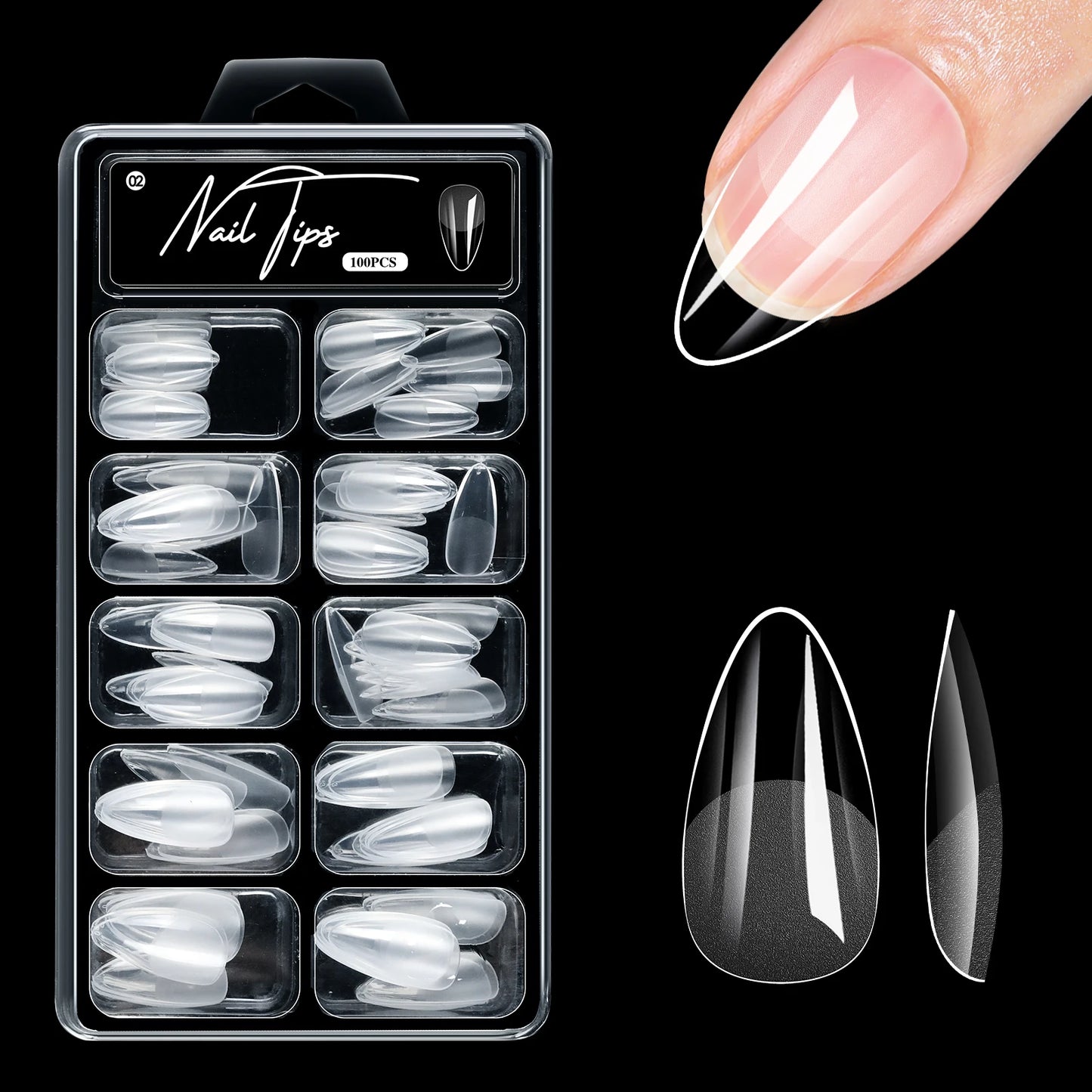 100Pcs Almond Coffin Soft Gel Nails Tips Half-frosted Full Cover Press On Nails Soak Off Gel Nail Extension Tips Capsule
