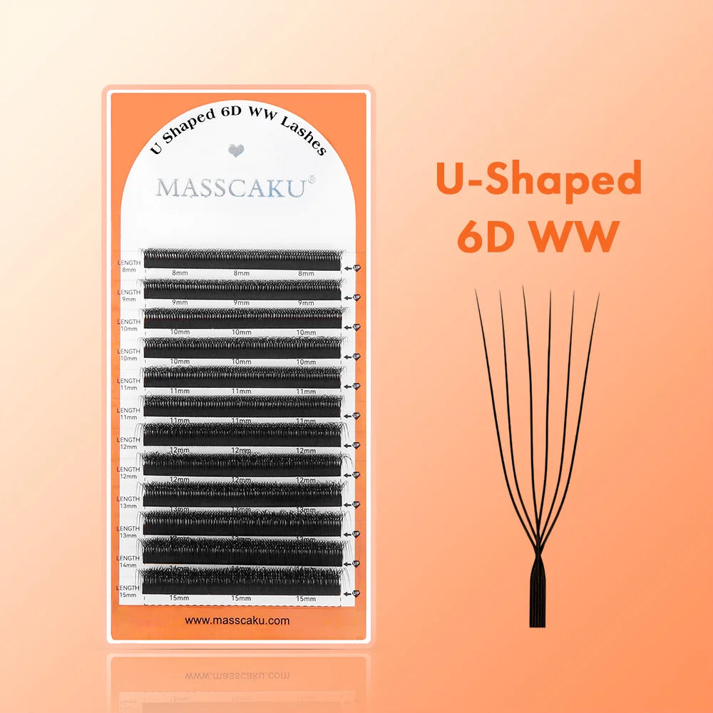 MASSCAKU U Shaped 4D 5D Eyelash Extensions 0.07mm Thickness Rapid Grafting Lightweight Durable Flat Root Lashes Makeup Products