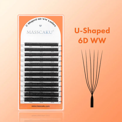 MASSCAKU U Shaped 4D 5D Eyelash Extensions 0.07mm Thickness Rapid Grafting Lightweight Durable Flat Root Lashes Makeup Products