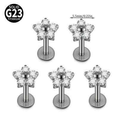 1/5PCS F-136 Implant Titanium Different Size Flower Zirconia Labret 16G Internal Threaded Cartilage Helix Lobe Earring Piercing