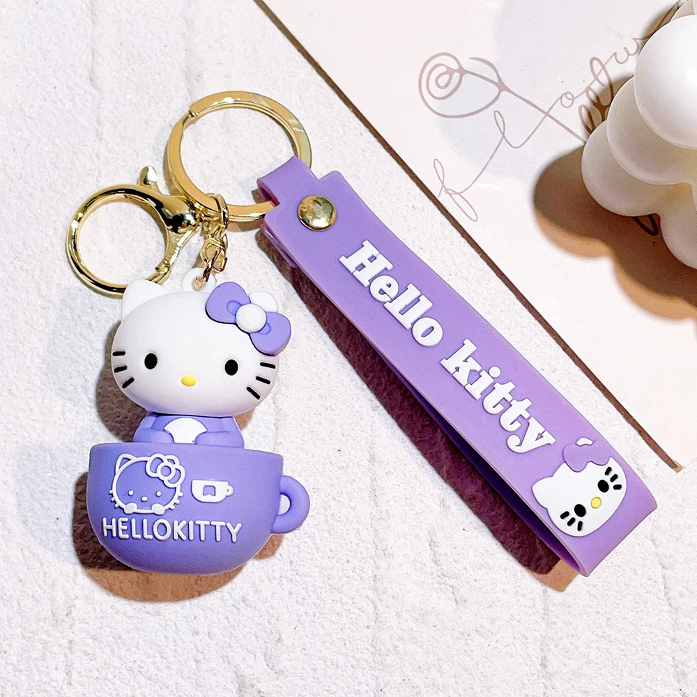 Teacup Key Chain Women Cute Cartoon Hello Kitty Keychain Girl Schoolbag Shoulder Bag Car Keyring Kid Kawaii Gift Festival gifts