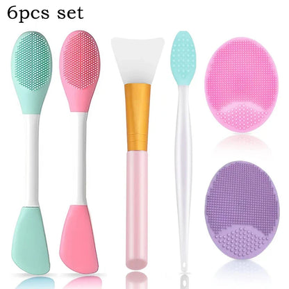 6pcs/set Silicone Face Scrubber Double headed Face Cleaning Brushes Facial Mask Applicator Blackhead Exfoliator Skin Care Tool