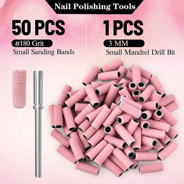 Pink 3MM Sanding Bands 50 Pcs With Mandrel Bit Se 180 Fine Grit Small Nail Files Sanding Band for Acrylic Nails Gel Manicure