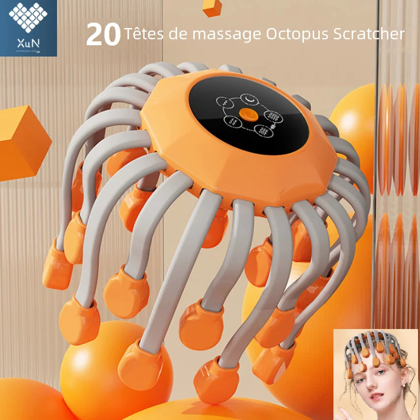 20Massage Heads Orange Scalp Head Massager Red Light Vibrator Octopus Scratcher For Relaxation Stress Migraine
