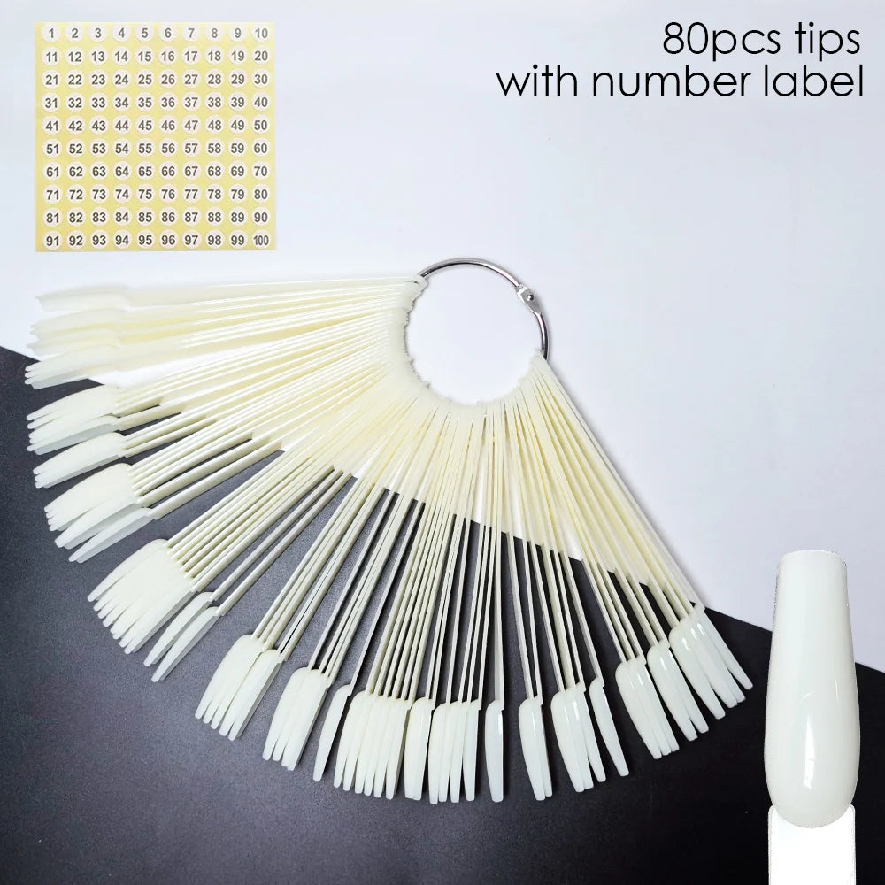 Nail Display Sticks Nail Swatch False Nail Tips Nail Gel Polish Practice Clear Natural Colors Display Board for Nail Art Tools