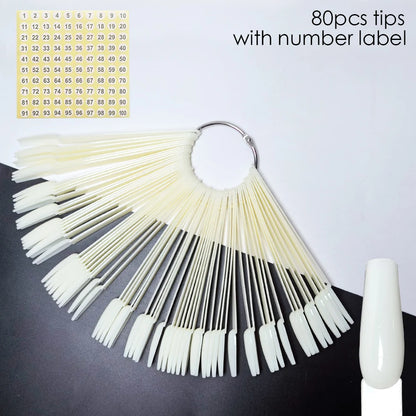 Nail Display Sticks Nail Swatch False Nail Tips Nail Gel Polish Practice Clear Natural Colors Display Board for Nail Art Tools