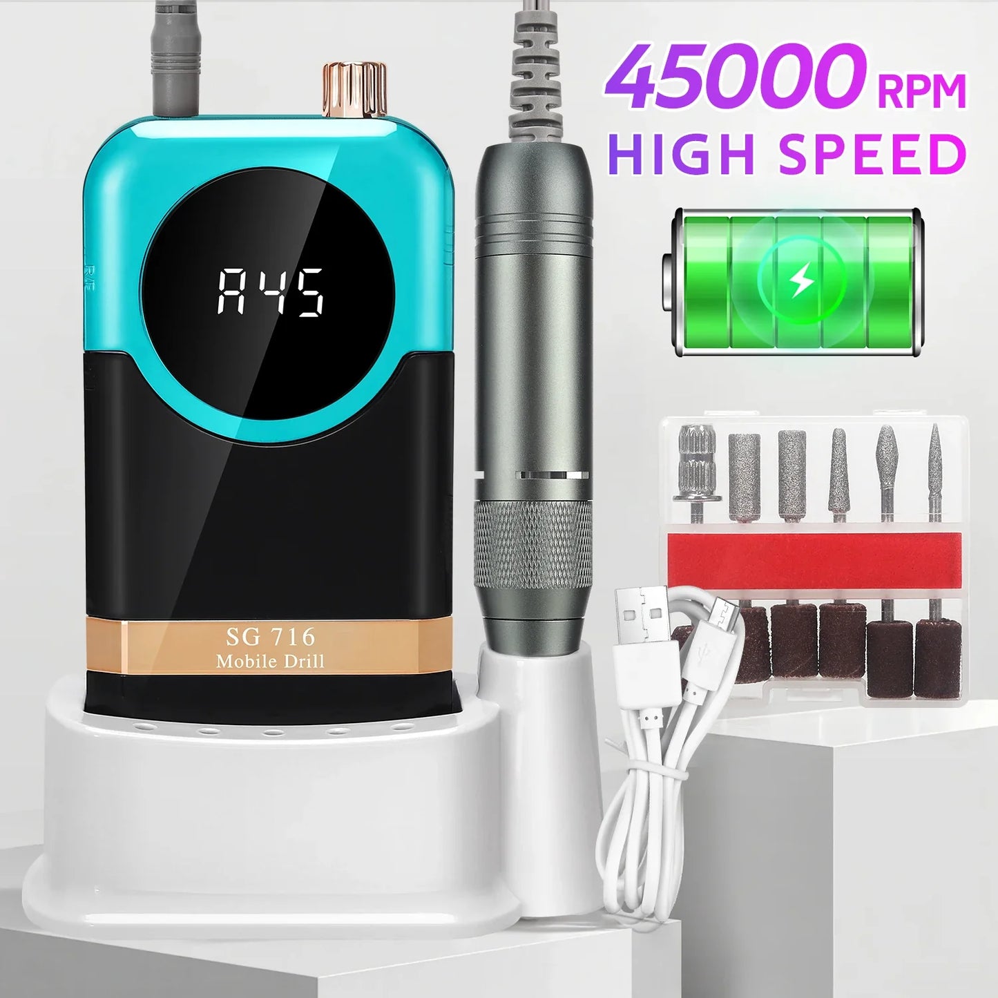 DianaBeauty 45000RPM Rechargeable Nail Drill Machine Desktop Polishing Machine Electric Nail File 1800mAh Battery Nail Tools