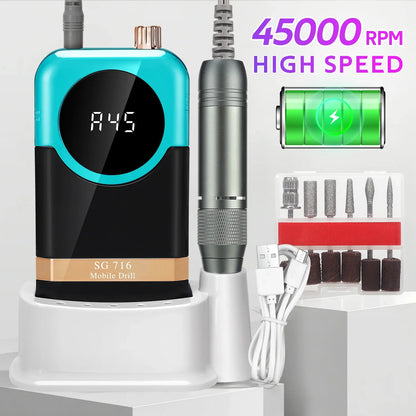 DianaBeauty 45000RPM Rechargeable Nail Drill Machine Desktop Polishing Machine Electric Nail File 1800mAh Battery Nail Tools