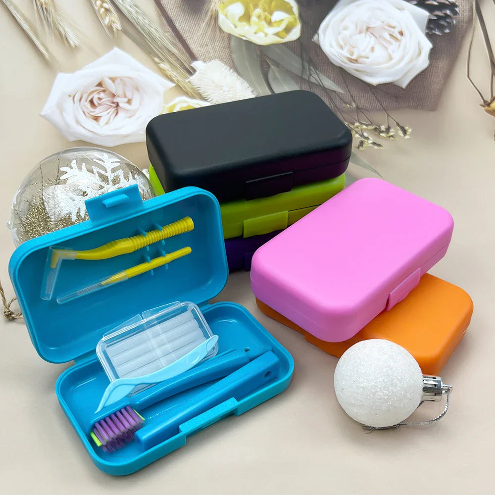 1 Box Dental Cleaning Care Kits Portable Travel Oral Teeth Cleaning Set Detachable Toothbrush Interdental Brush Storage Case