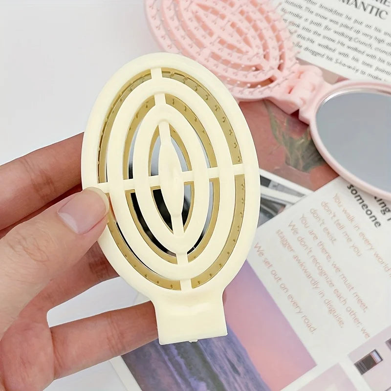 Foldable Travel Hair Brushes with Mirror Portable Folding Pocket Hair Brush Mini Hair Comb Compact Size Hair Massage Comb