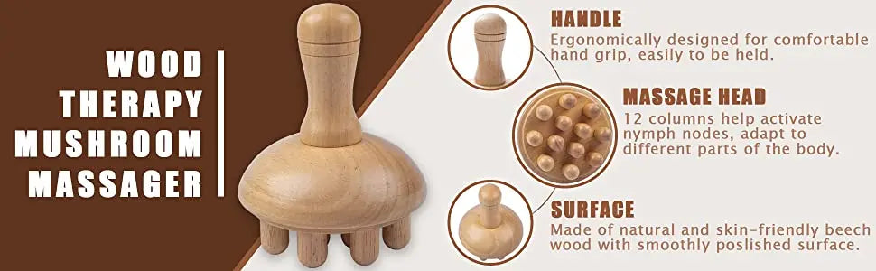 Wooden Mushroom Shape Massage,Manual Wood Therapy Massage Tool,Anti Cellulite,Maderoterapia,Lymphatic Drainage,for Full Body Use