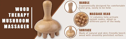 Wooden Mushroom Shape Massage,Manual Wood Therapy Massage Tool,Anti Cellulite,Maderoterapia,Lymphatic Drainage,for Full Body Use