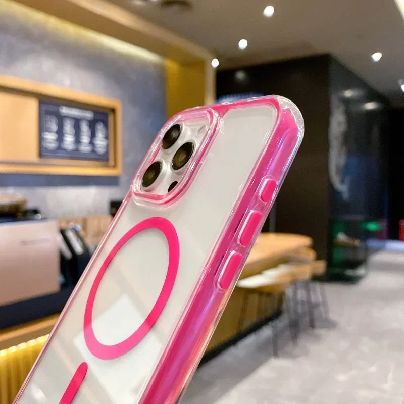 Airbag Shell Magnetic Short Hanging Rope Transparent Magsafe Case for IPhone 16 15 14 13 12 11 Pro Max Plus Shockproof HardCover