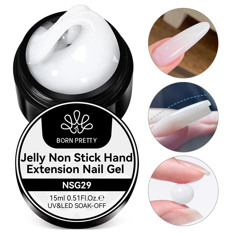 BORN PRETTY 15ml 3D Carving Jelly White Nude Non Stick Hand Solid Extension Nail Gel Polish Flower Acrylic Nail Art Building Gel