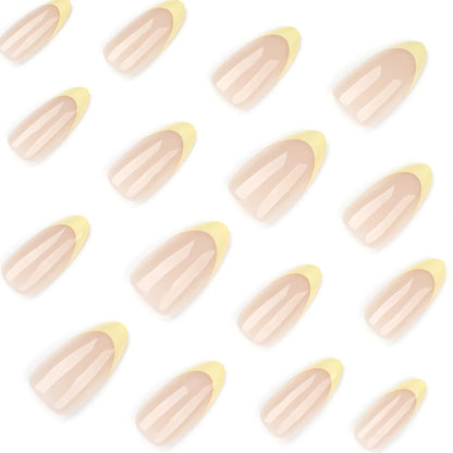 Yellow French Fashion Wearable Nail Art Summer Simple Short Almond Fake Nails Detachable Finished False Nails Press on Nails