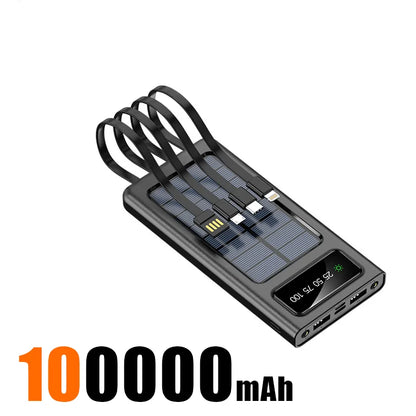 Xiaomi 200000mAh Solar Power Bank Large Capacity Mobile Power Fast Charging Battery With Dual USB 4 Cables For iPhone Samsung